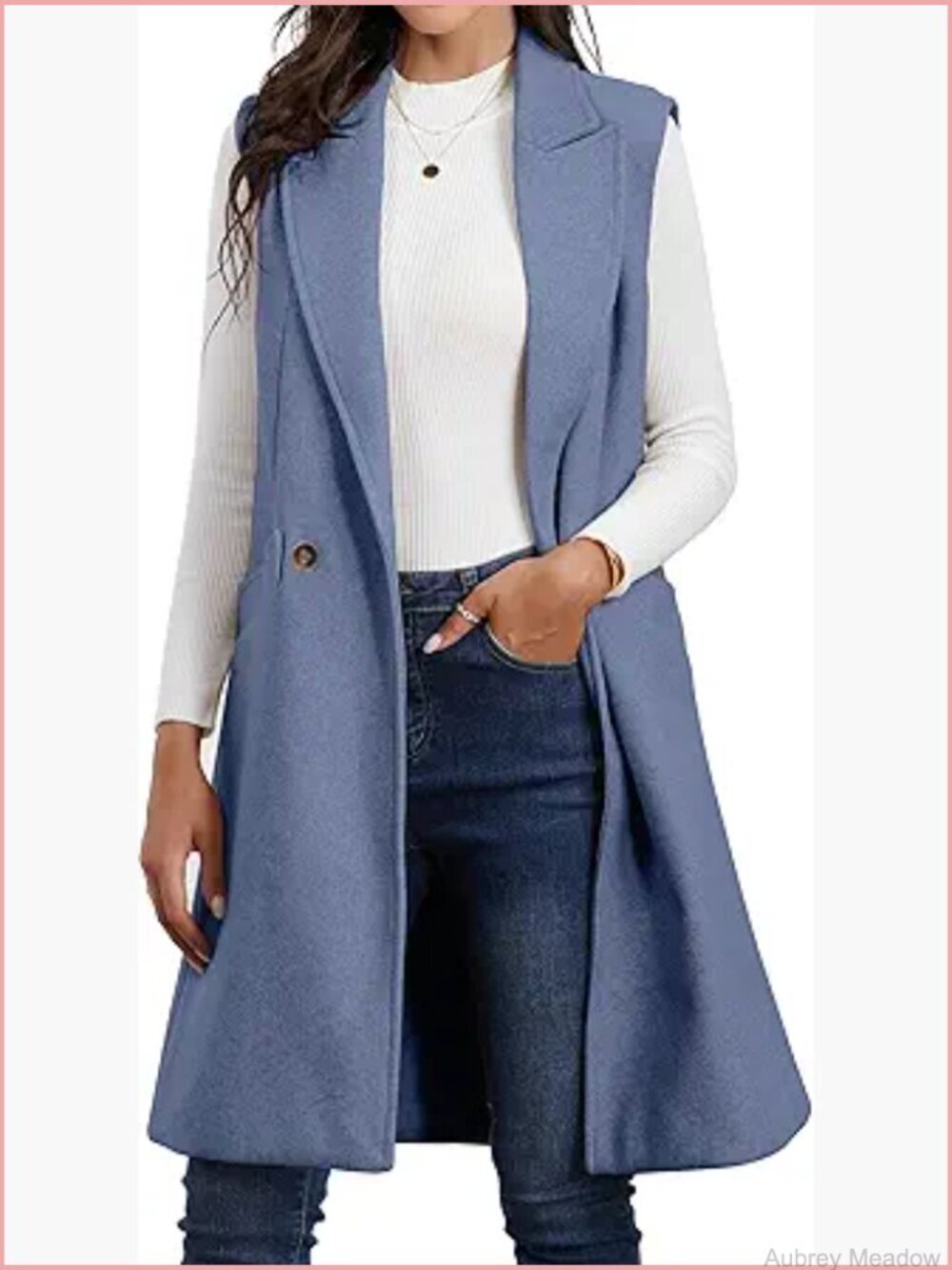 Women's Long Sleeveless Wool Blazer Vest Coat